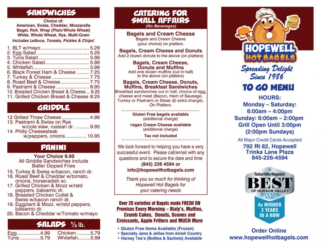 Menu Hopewell Hot Bagels
