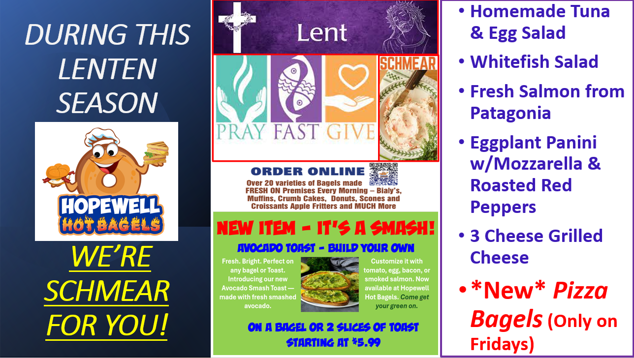 General offerings for Lent 2026 from Hopewell Hot Bagels